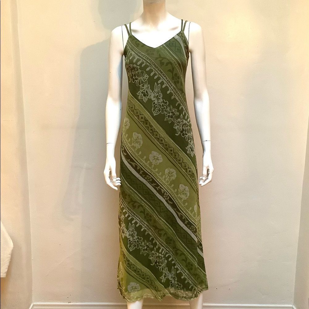 Sans Souci Floral Print Slip Dress Green Small
